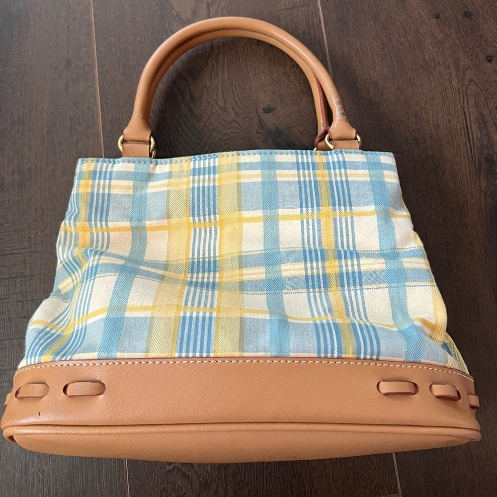 Relic Fossil spring blue & yellow plaid fabric handbag